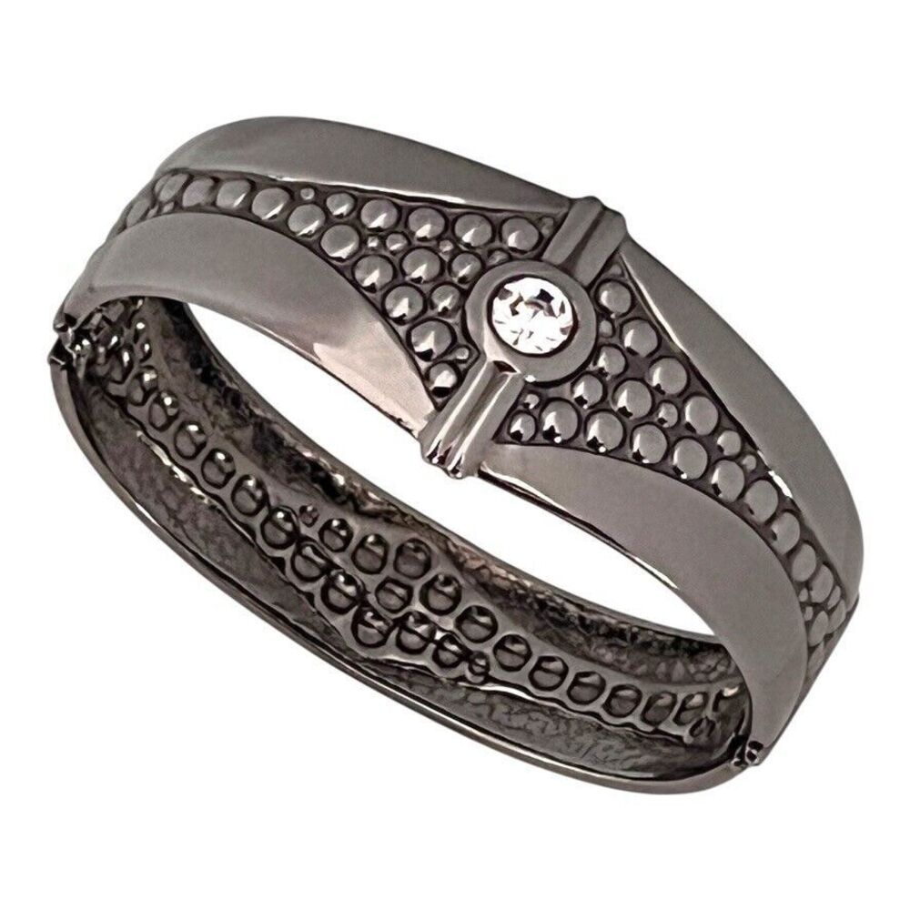 New Hematite Toned Bracelet Crystal Clear Hinged - BB1